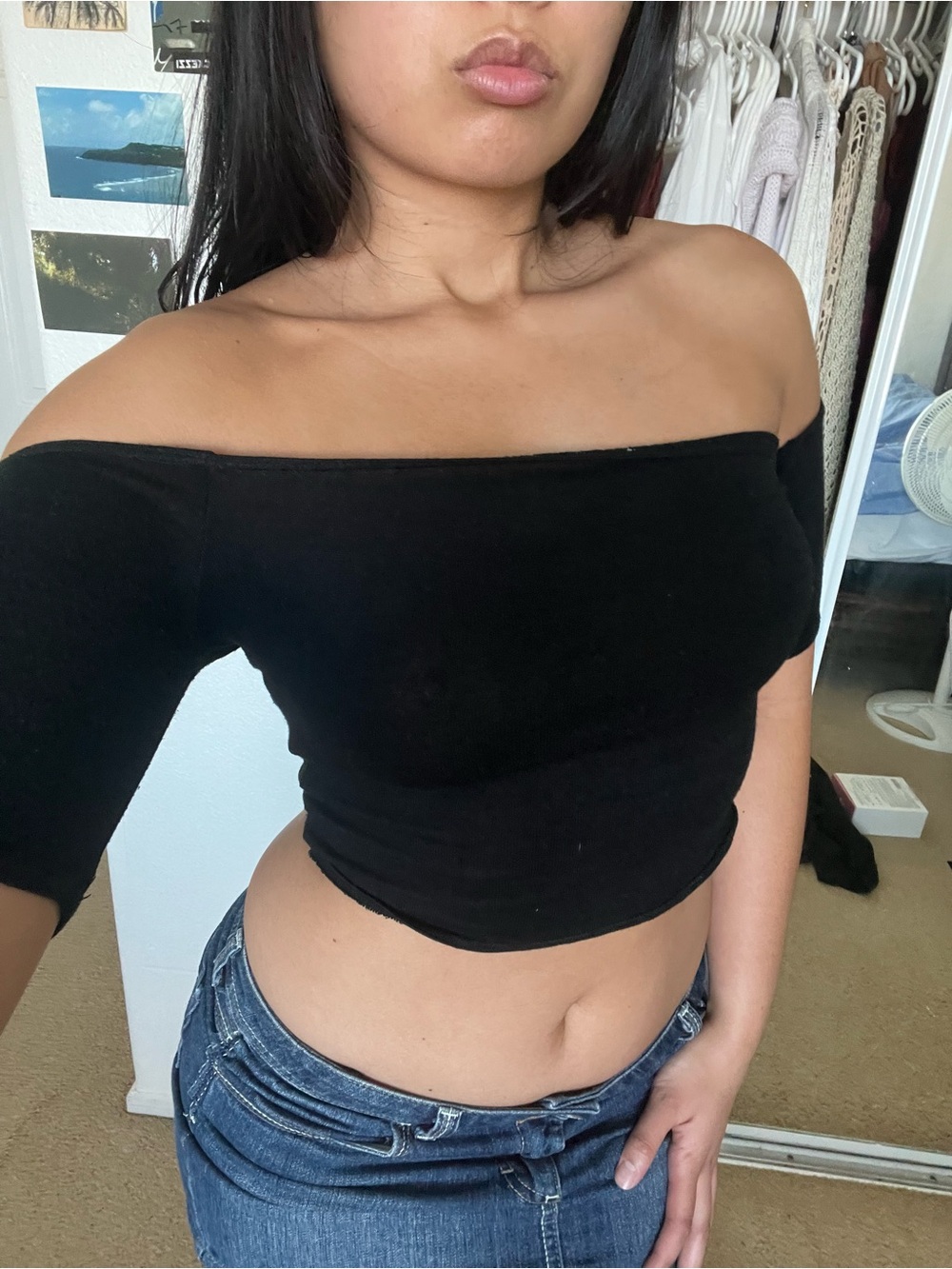 Black off the shoulder crop top